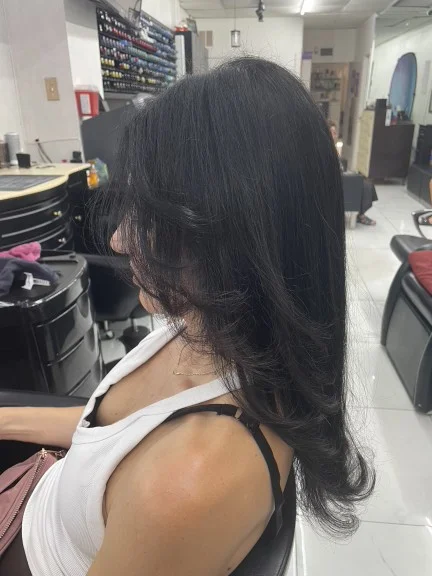 Korean style haircut color blowout