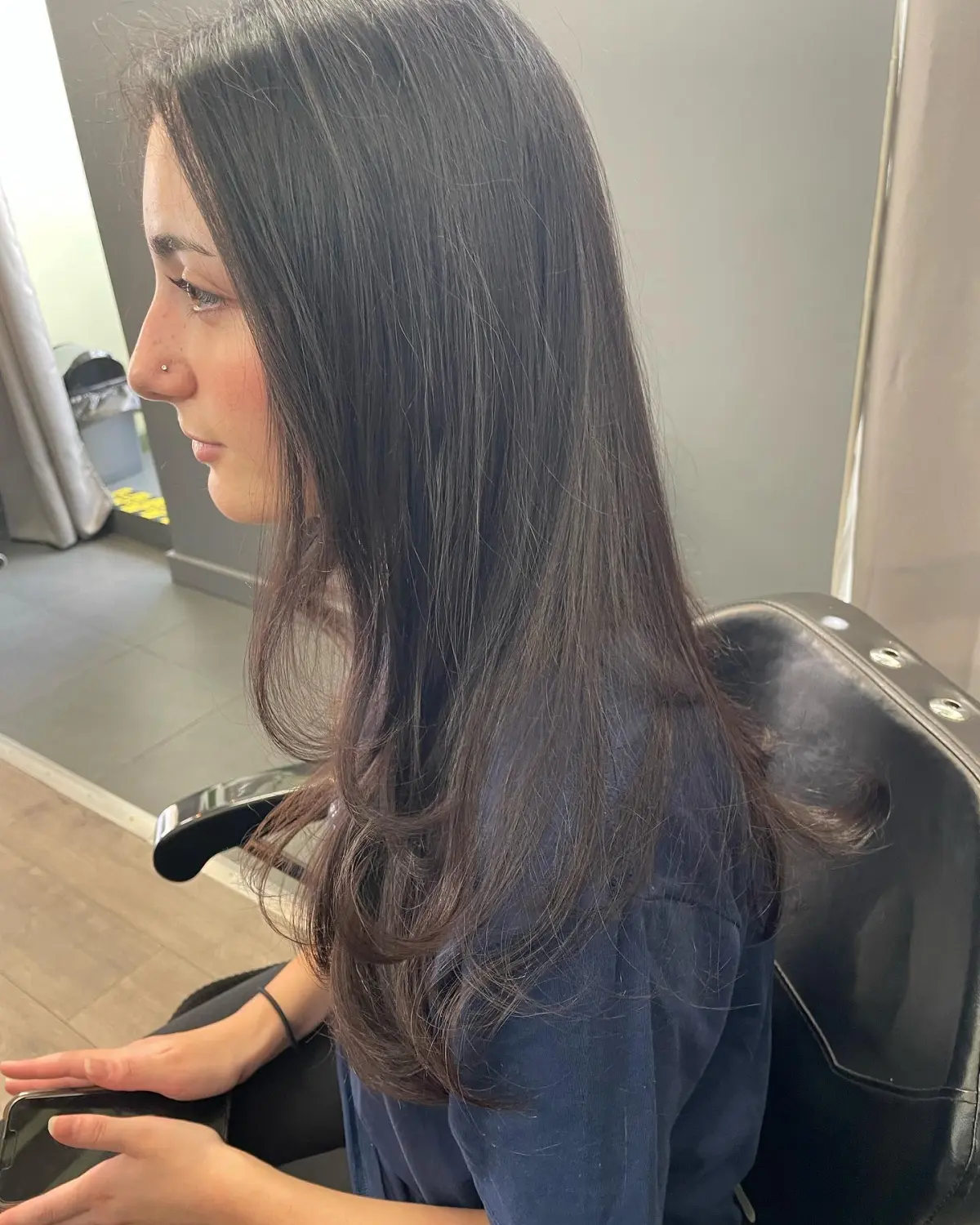 Korean-style layered long hair with blowout, left view, Seoul Scissors Brooklyn