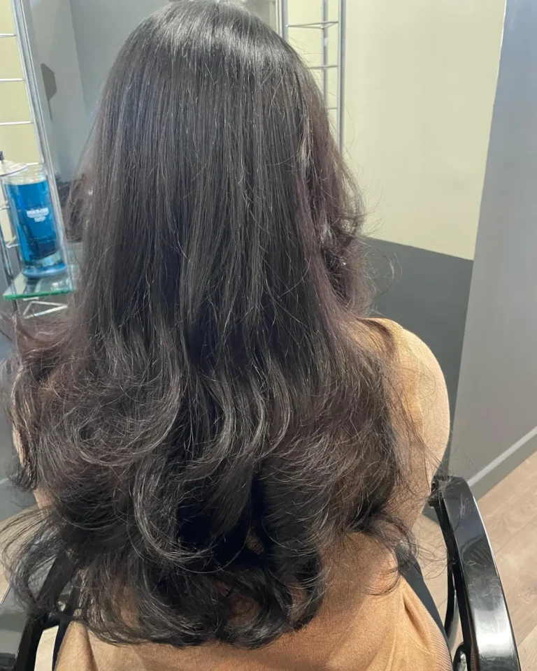 Korean style long hair haircut blowout