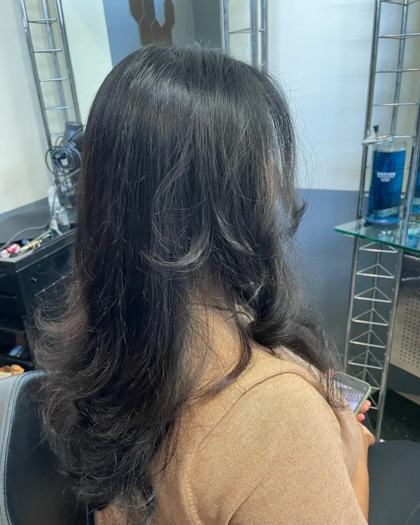 Korean style long hair haircut blowout