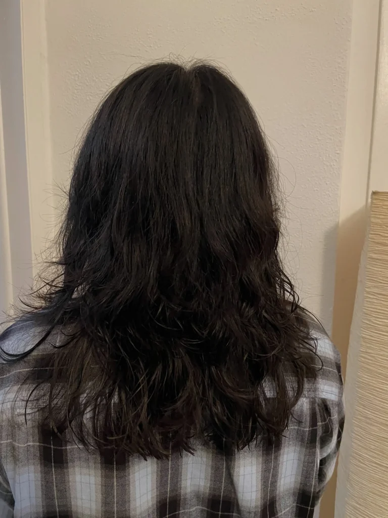 Korean wolf cut with wispy face-framing layers and feathered, tousled ends on long hair