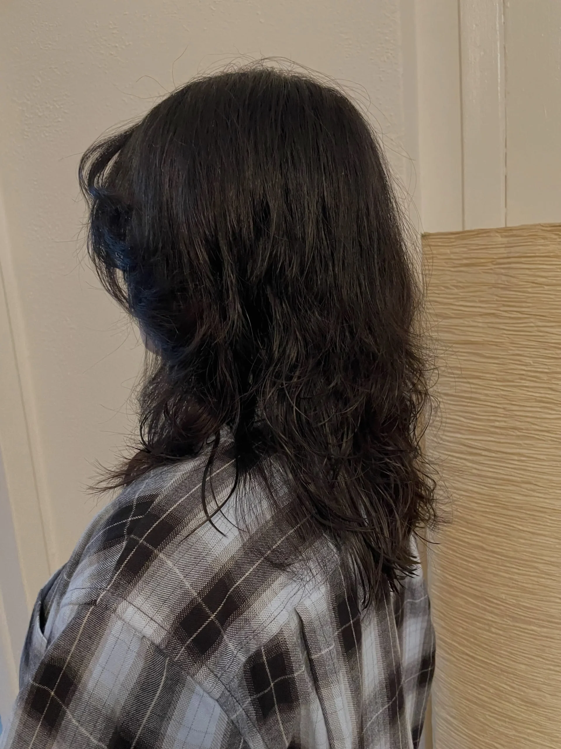 Korean wolf cut on a woman, side view, Seoul Scissors Brooklyn